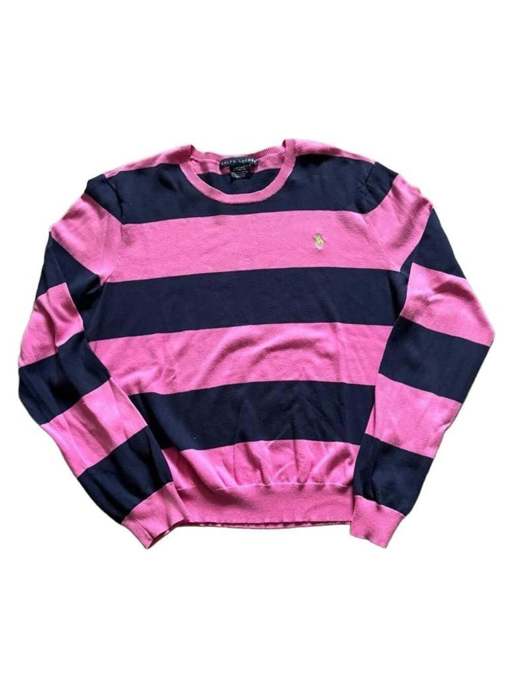 Ralph Lauren Striped Sweater Size XS Pink Navy Pima Cotton Pullover